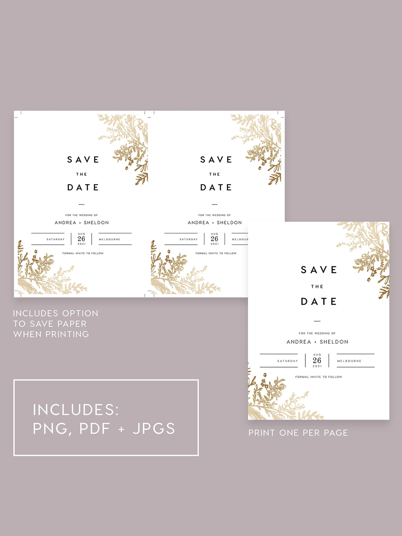 Golden Leaf Modern Save the Date Card